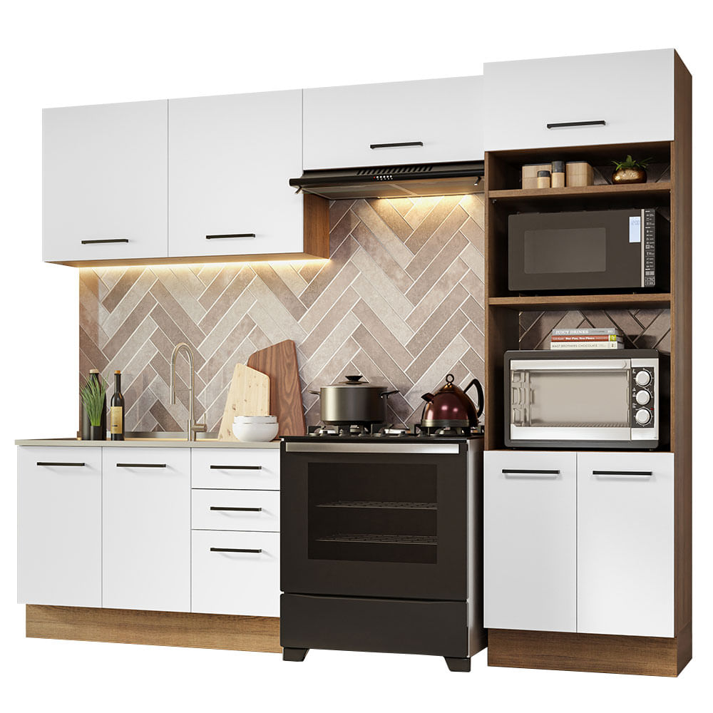 Armário de  Cozinha Completa 270cm Rustic/Branco Agata Madesa 08 - Rustic/Branco