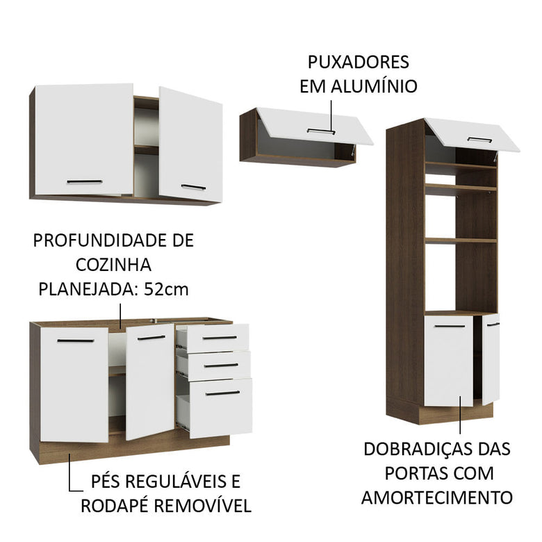 Armário de  Cozinha Completa 270cm Rustic/Branco Agata Madesa 08