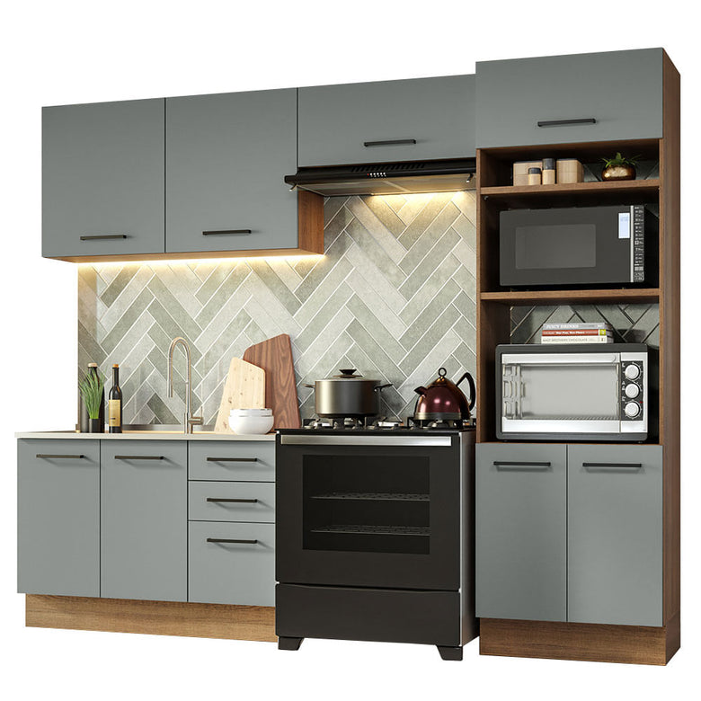 Armário de  Cozinha Completa 270cm Rustic/Cinza Agata Madesa 08