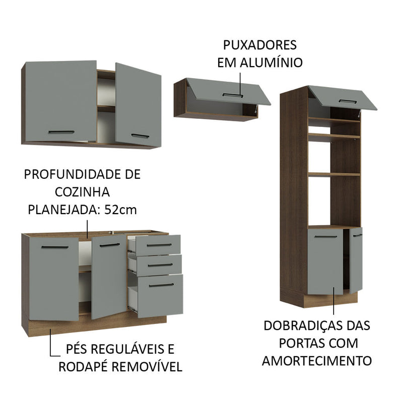 Armário de  Cozinha Completa 270cm Rustic/Cinza Agata Madesa 08