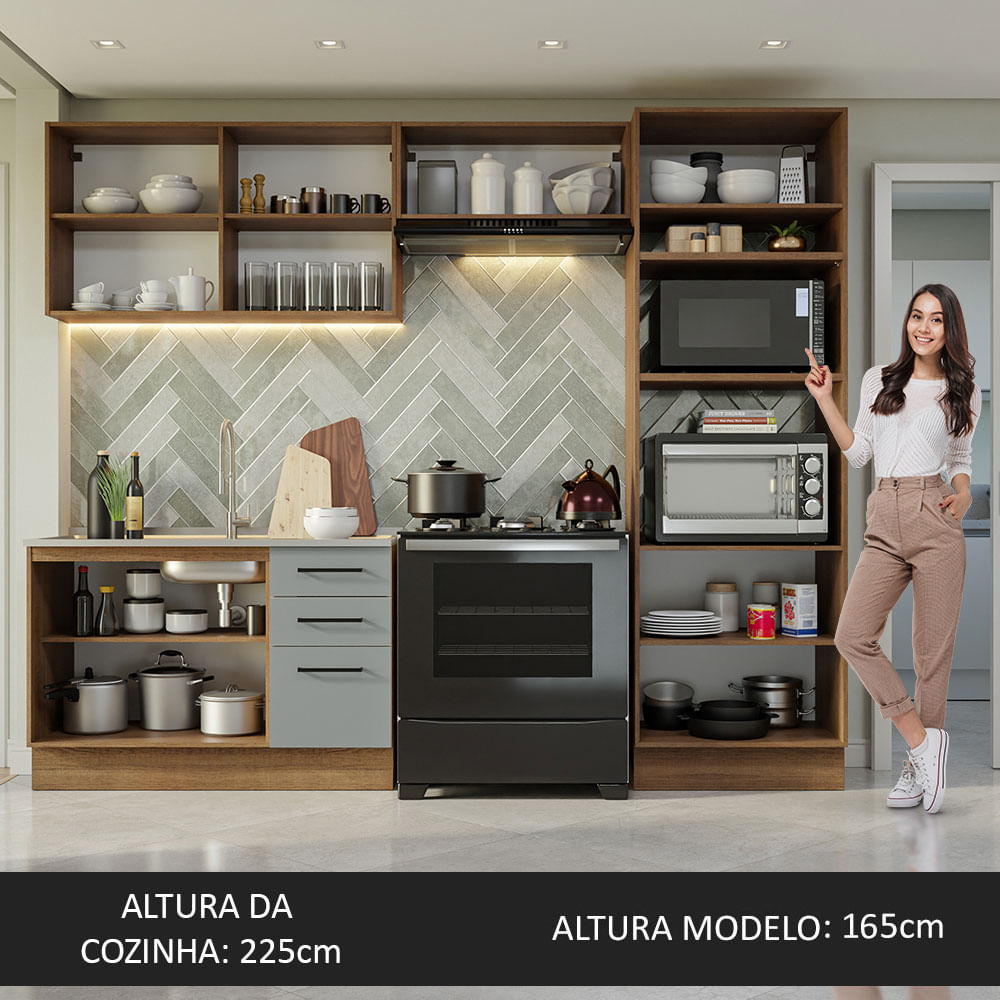 Armário de  Cozinha Completa 270cm Rustic/Cinza Agata Madesa 08