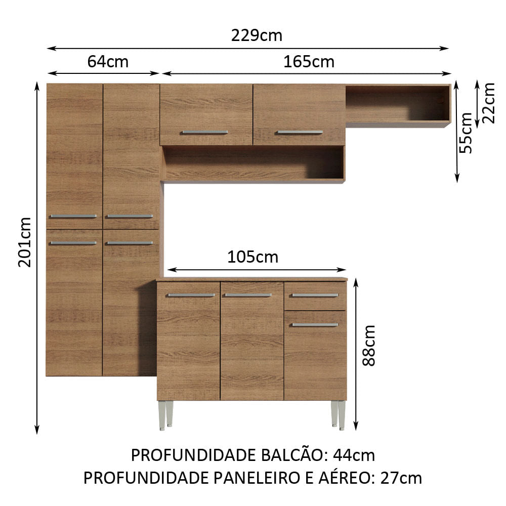 Armário de Cozinha Completa 229cm Rustic Emilly Fit Madesa 03