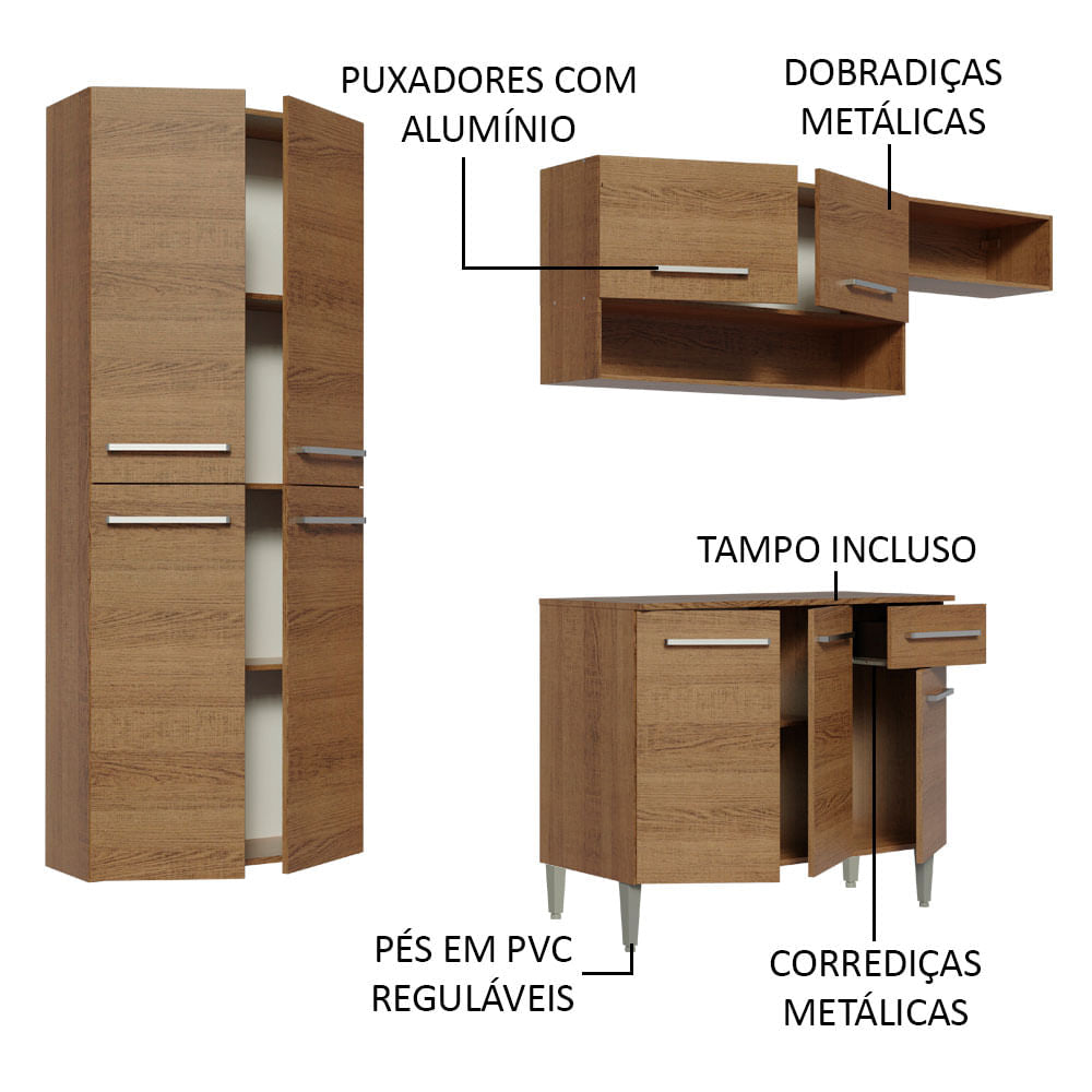 Armário de Cozinha Completa 229cm Rustic Emilly Fit Madesa 03