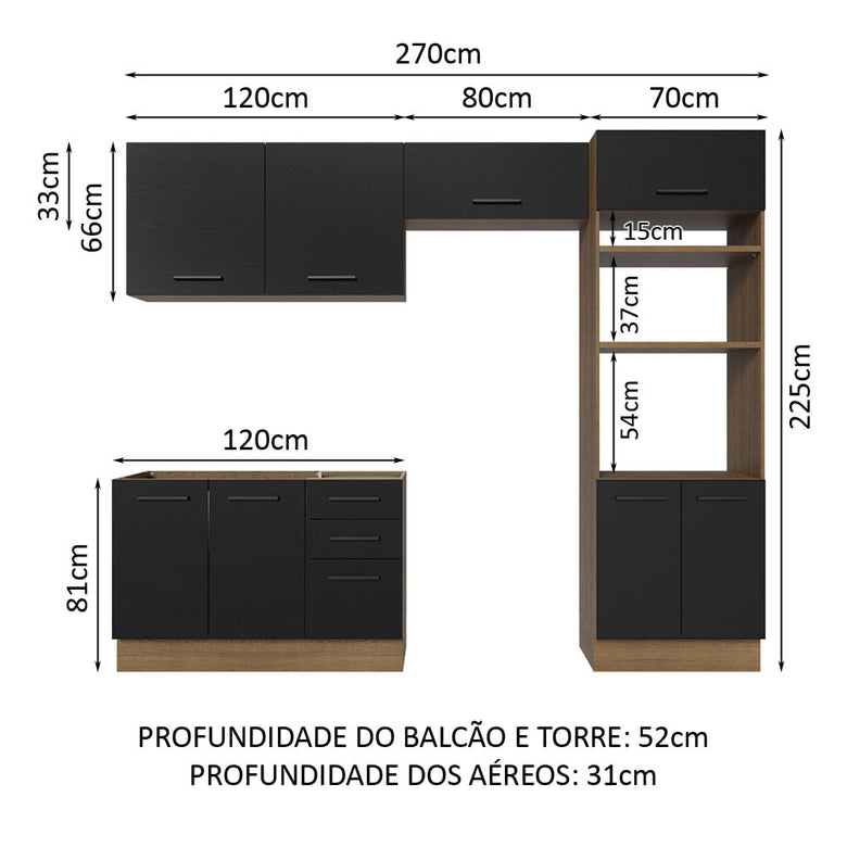 Armário de  Cozinha Completa 270cm Rustic/Preto Agata Madesa 08