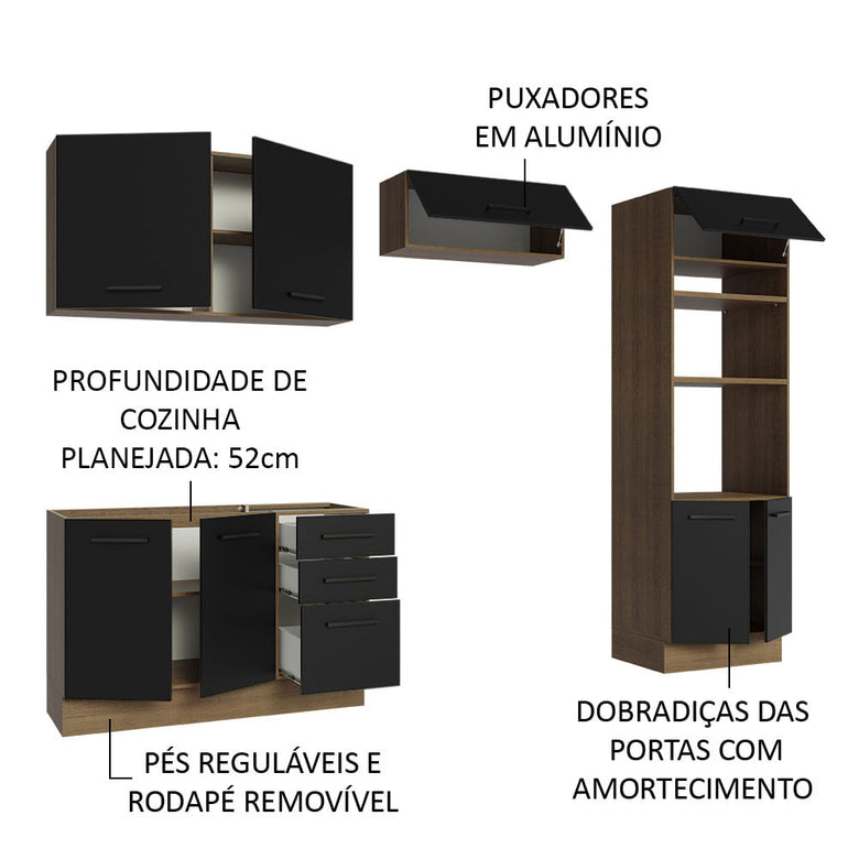 Armário de  Cozinha Completa 270cm Rustic/Preto Agata Madesa 08