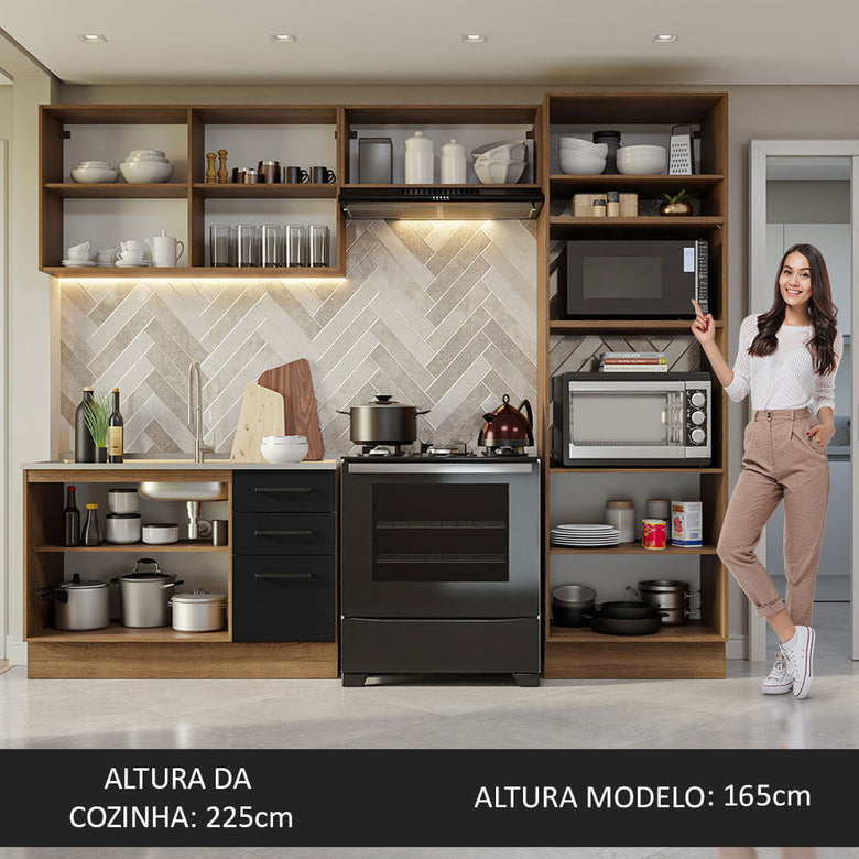 Armário de  Cozinha Completa 270cm Rustic/Preto Agata Madesa 08