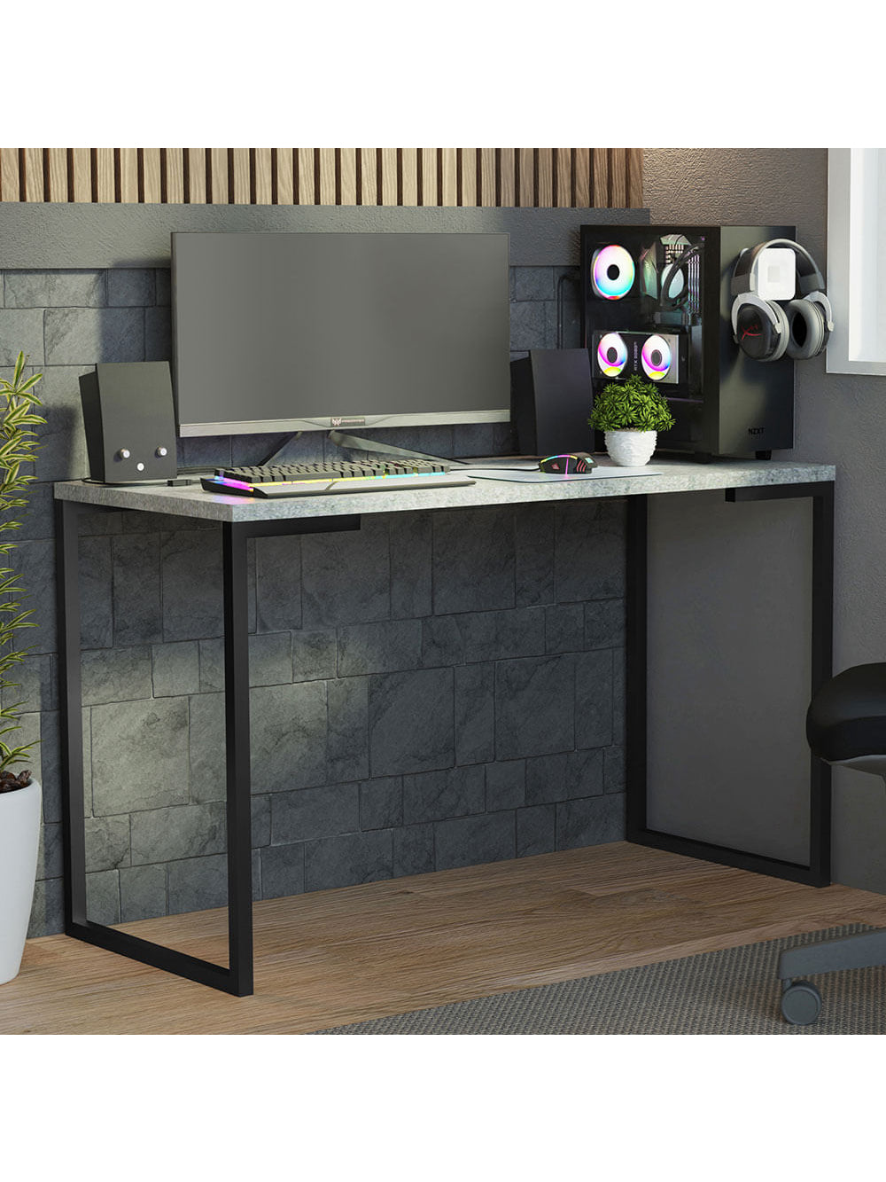 Mesa de Escritório Industrial Cinza 120cm Mood Madesa - Mood