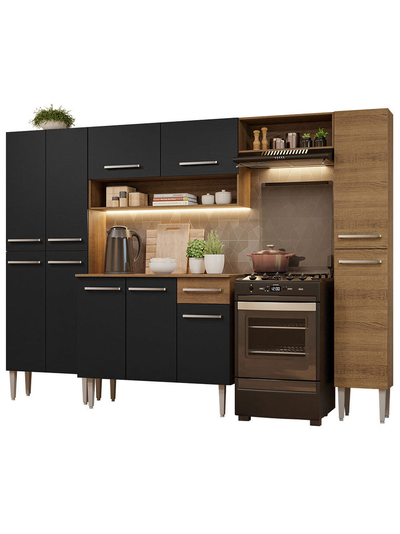 Armário de Cozinha Completa 261cm Rustic/Preto Emilly Hit Madesa