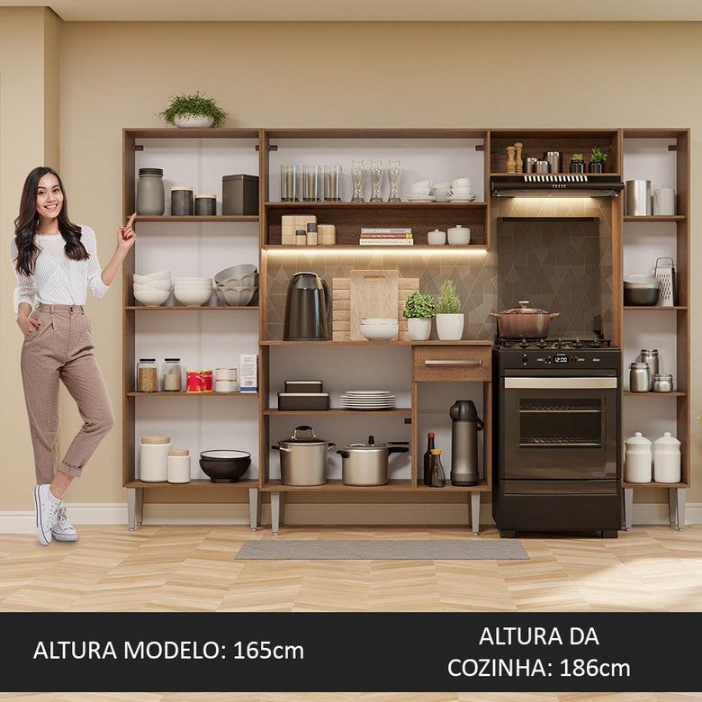 Armário de Cozinha Completa 261cm Rustic/Preto Emilly Hit Madesa