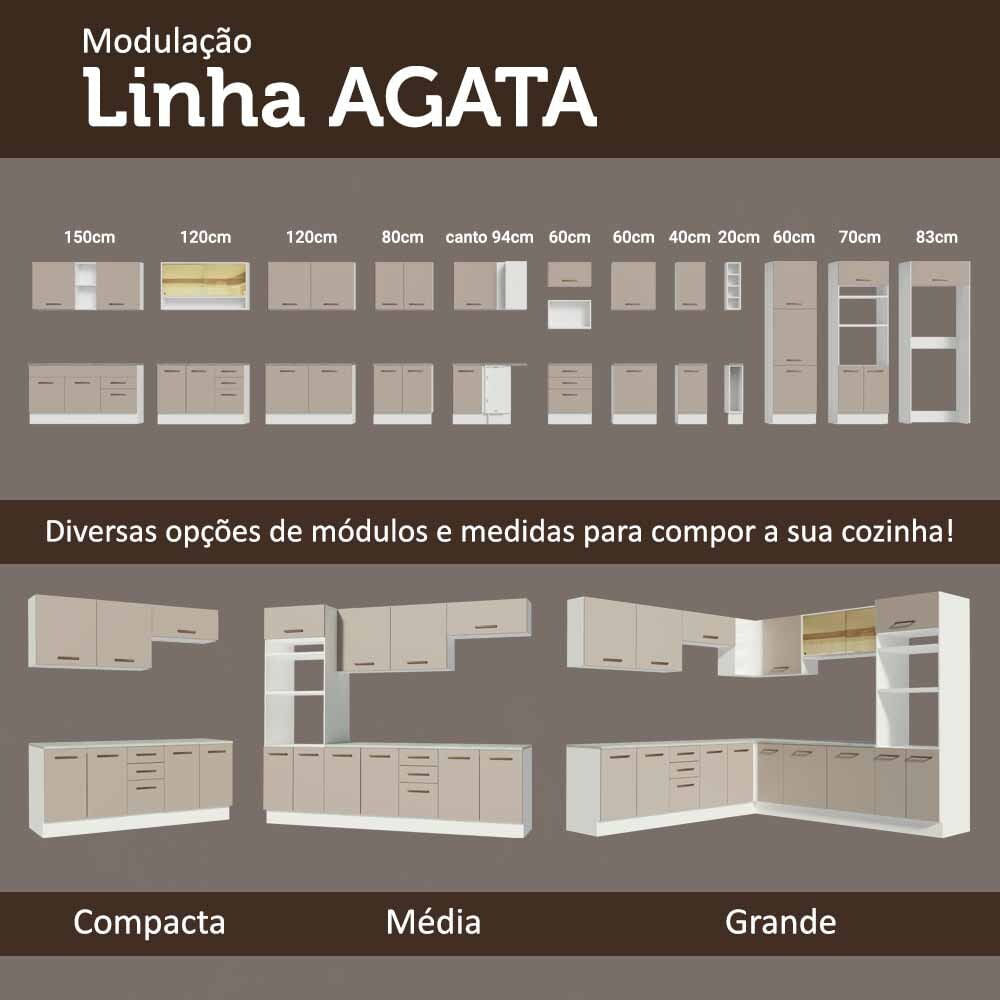 Armário Aéreo 120 cm 2 Portas Branco/Crema Agata Madesa