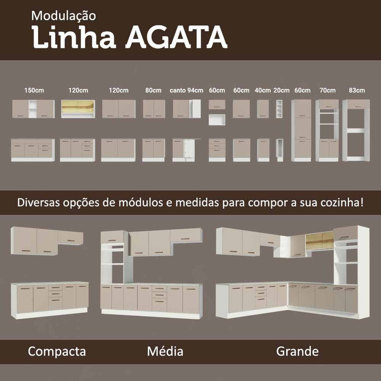 Armário Aéreo 120 cm 2 Portas Branco/Crema Agata Madesa