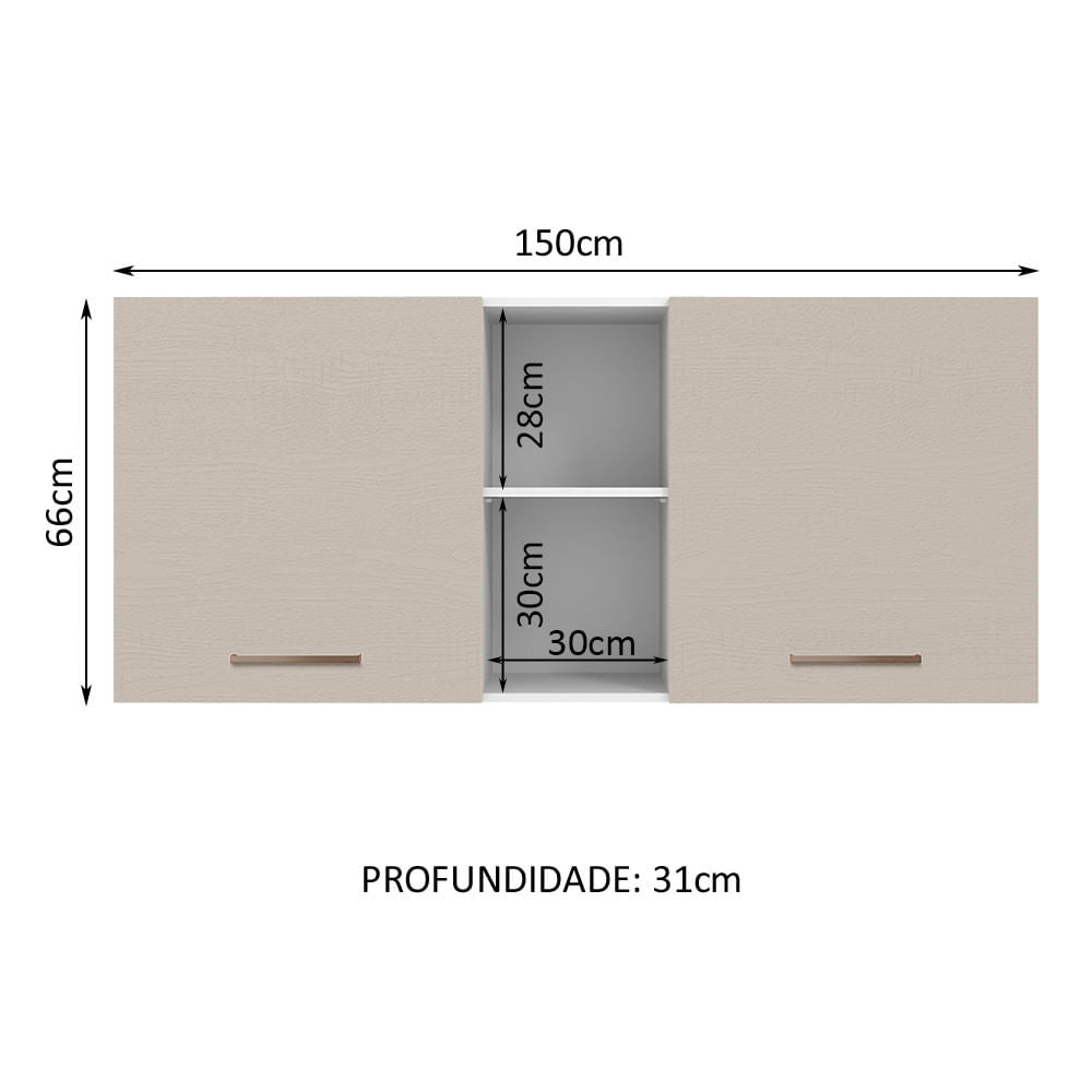 Armário Aéreo 150 cm 2 Portas e 2 Nichos Branco/Crema Agata Madesa - Branco/Crema