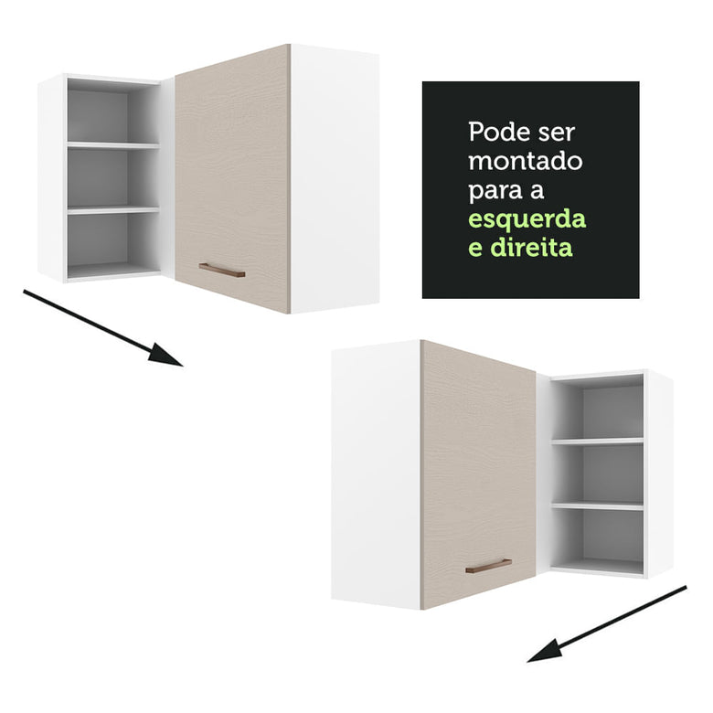 Armário Aéreo de Canto 1 Porta para linha de 60 cm de profundidade Branco/Crema Agata Madesa