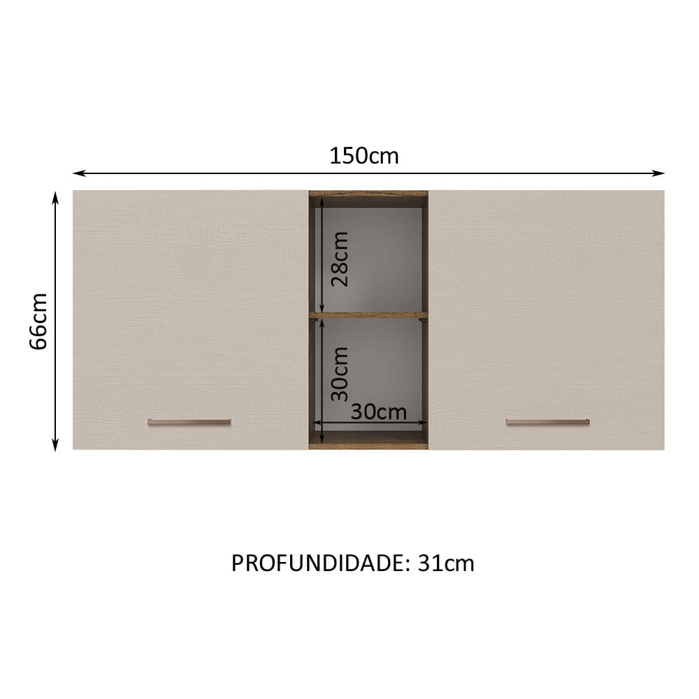Armário Aéreo 150 cm 2 Portas e 2 Nichos Rustic/Crema Agata Madesa - Rustic/Crema