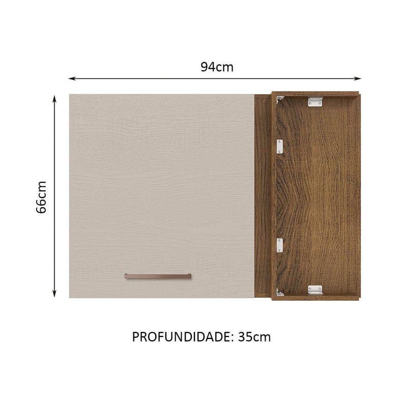 Armário Aéreo de Canto 1 Porta Rustic/Crema Agata Madesa