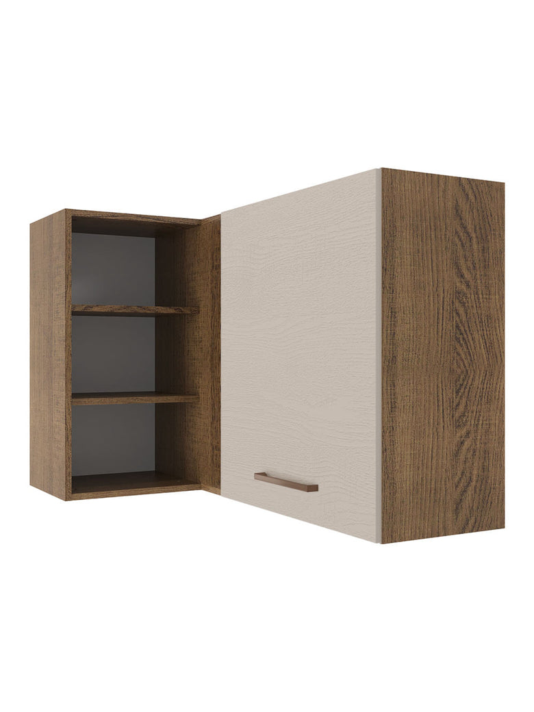 Armário Aéreo de Canto 1 Porta para linha de 60 cm de profundidade Rustic/Crema Agata Madesa