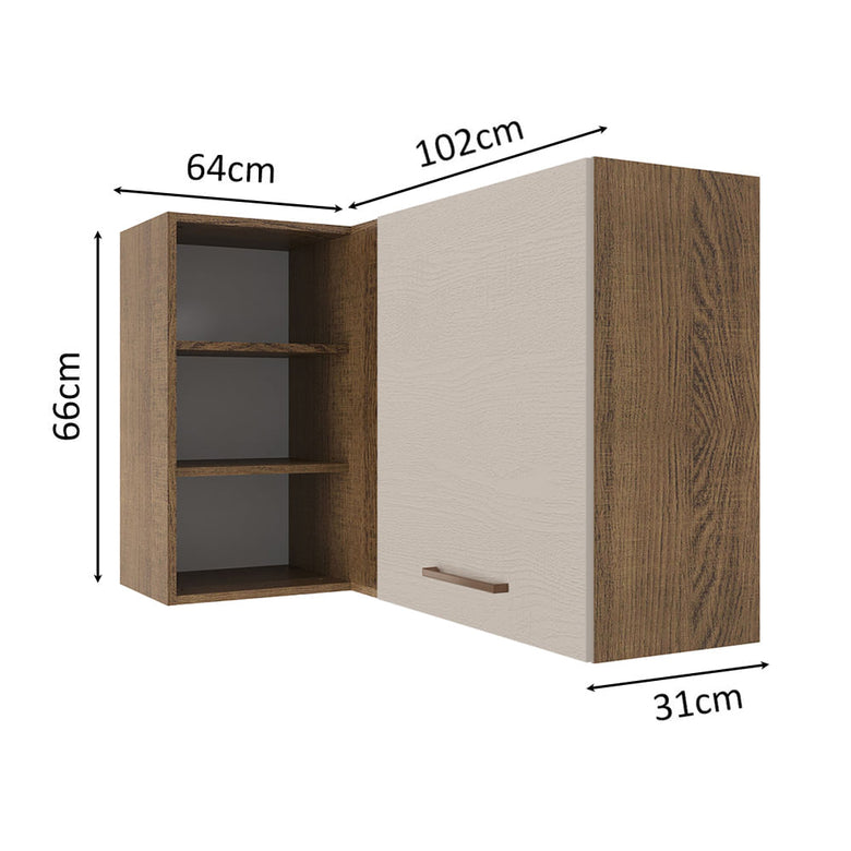 Armário Aéreo de Canto 1 Porta para linha de 60 cm de profundidade Rustic/Crema Agata Madesa