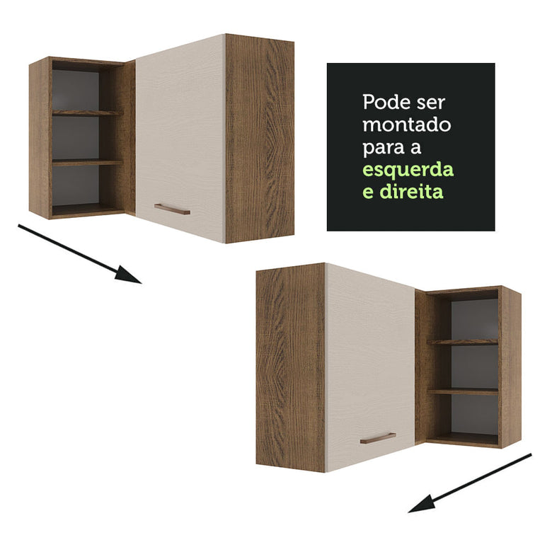 Armário Aéreo de Canto 1 Porta para linha de 60 cm de profundidade Rustic/Crema Agata Madesa