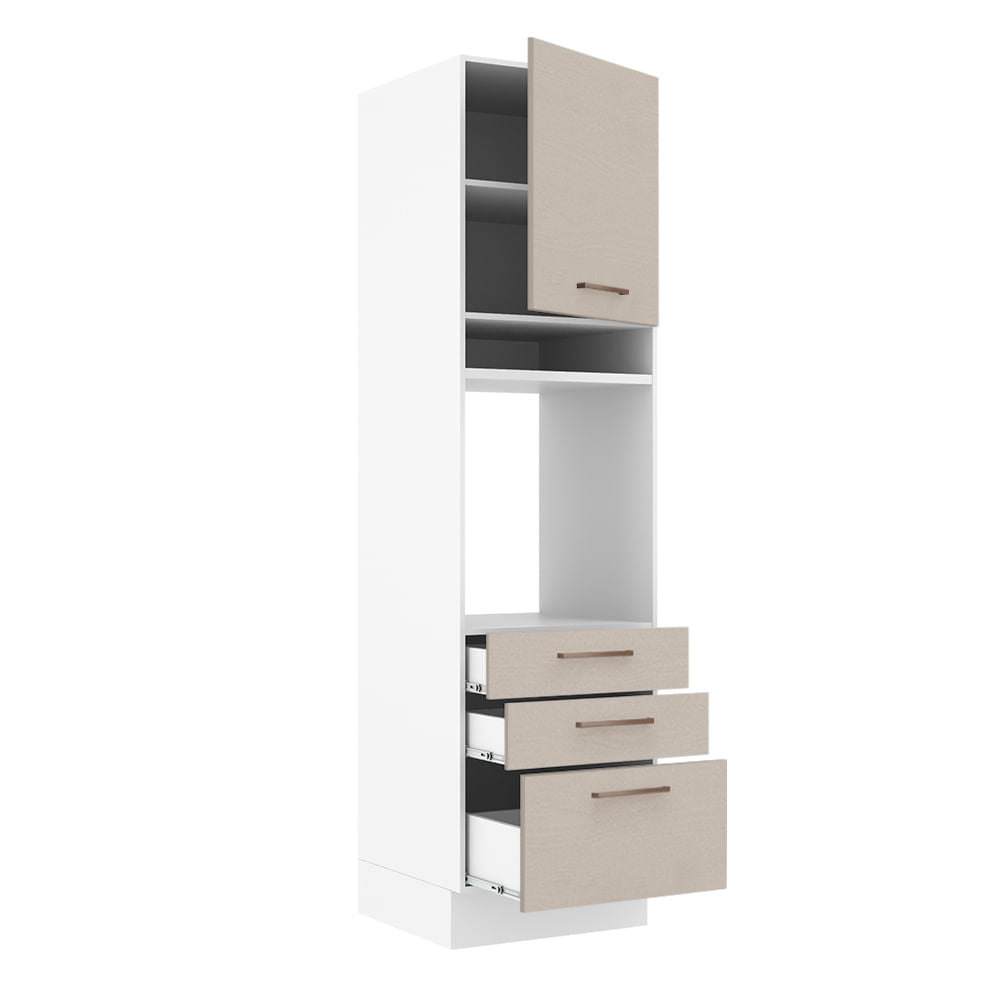 Torre Quente 60 cm 1 Porta 3 Gavetas Branco/Crema Agata Madesa