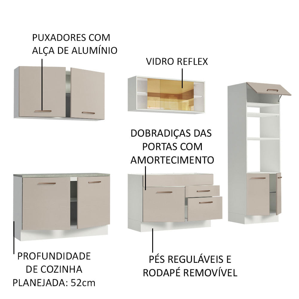Armário de Cozinha Completa 310 cm Branco/Crema Agata Madesa 01