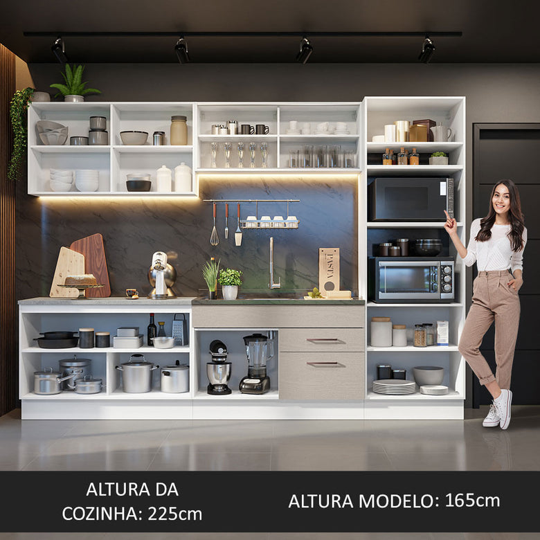 Armário de Cozinha Completa 310 cm Branco/Crema Agata Madesa 01