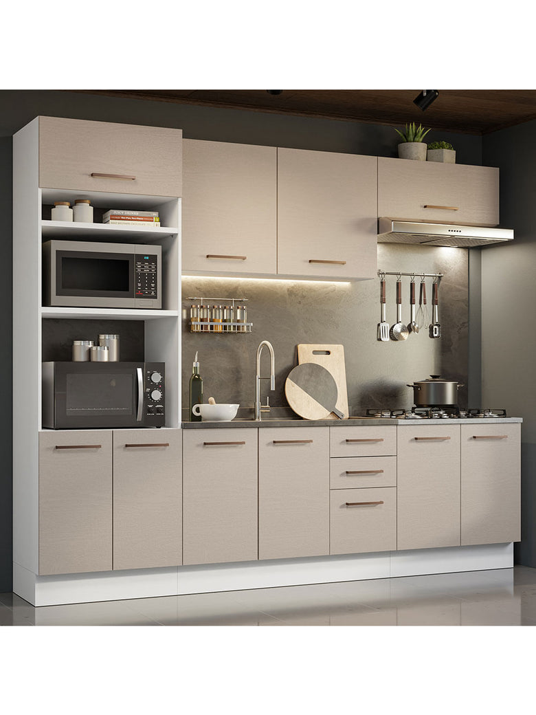 Armário de Cozinha Completa 270cm Branco/Crema Agata Madesa 01