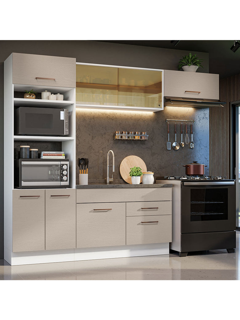 Armário de Cozinha Completa 270cm Branco/Crema Agata Madesa 04