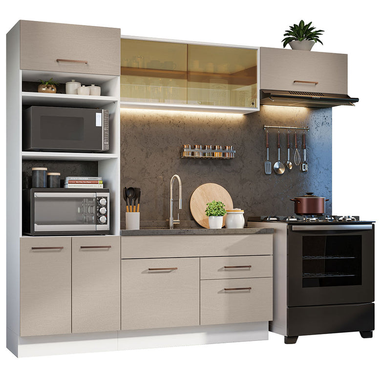 Armário de Cozinha Completa 270cm Branco/Crema Agata Madesa 04