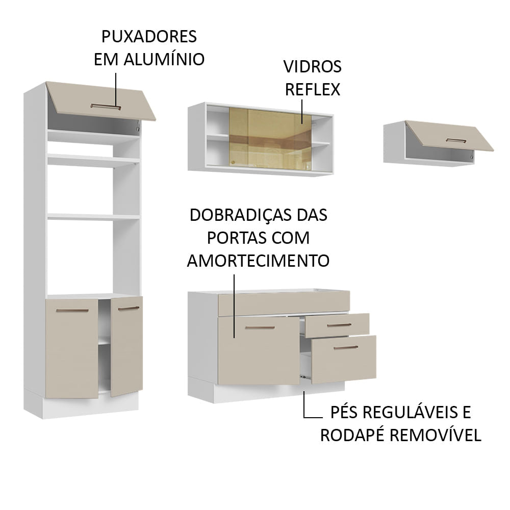 Armário de Cozinha Completa 270cm Branco/Crema Agata Madesa 04