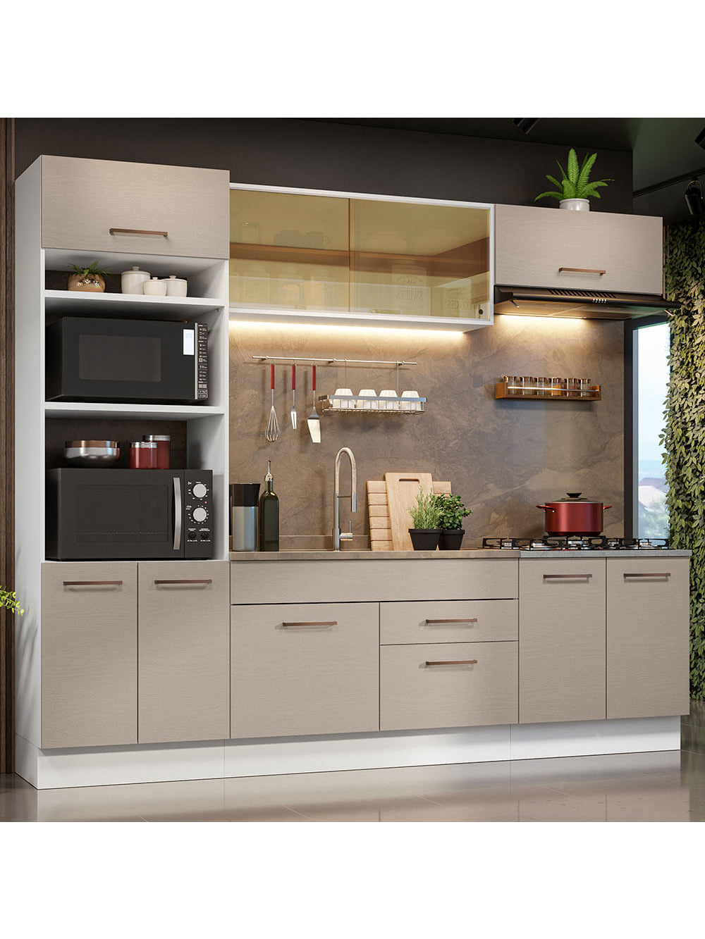 Armário de Cozinha Completa 270cm Branco/Crema Agata Madesa 03 - Branco/Crema