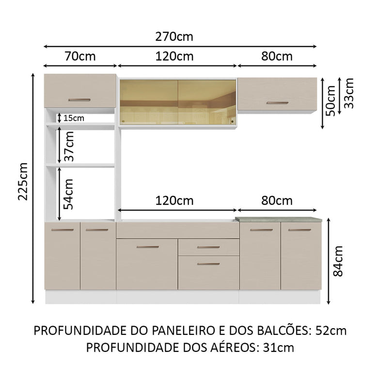 Armário de Cozinha Completa 270cm Branco/Crema Agata Madesa 03