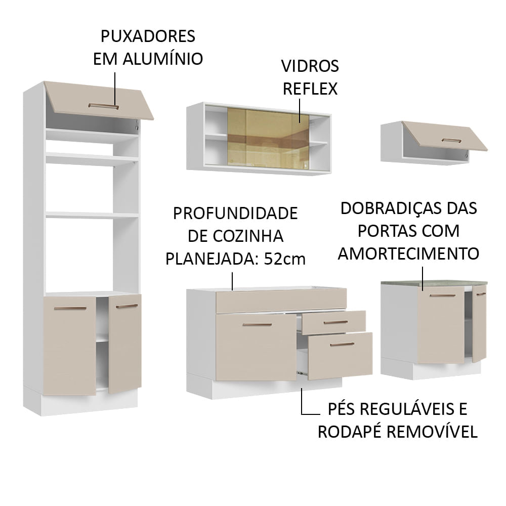 Armário de Cozinha Completa 270cm Branco/Crema Agata Madesa 03