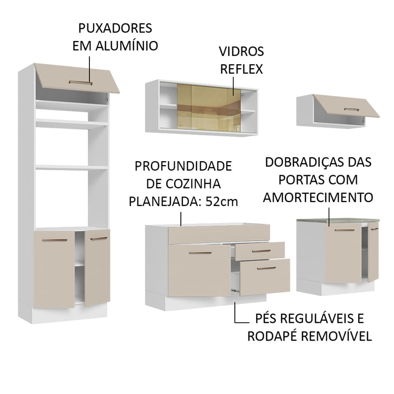 Armário de Cozinha Completa 270cm Branco/Crema Agata Madesa 03