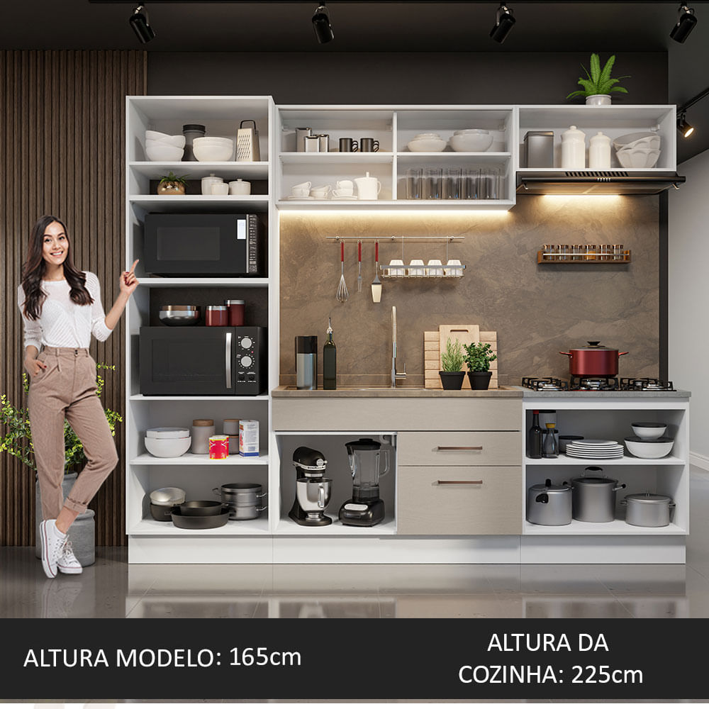 Armário de Cozinha Completa 270cm Branco/Crema Agata Madesa 03