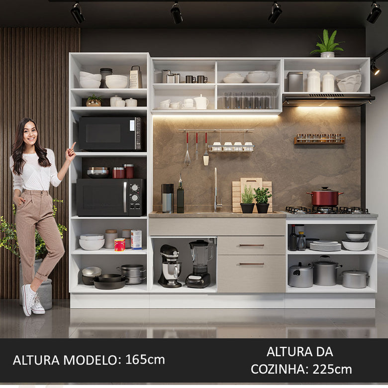Armário de Cozinha Completa 270cm Branco/Crema Agata Madesa 03