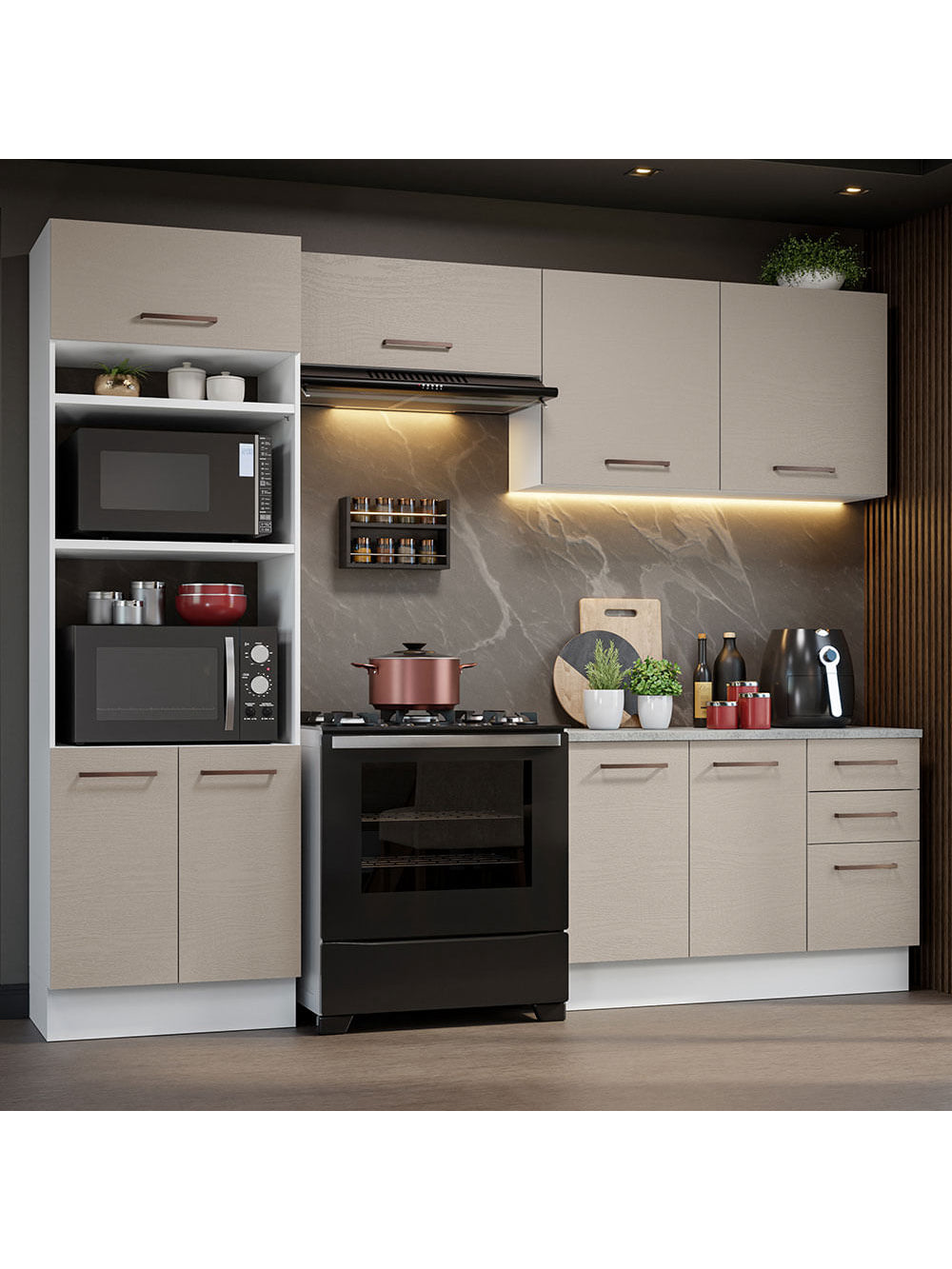 Armário de Cozinha Completa 270cm Branco/Crema Agata Madesa 07 - Branco/Crema