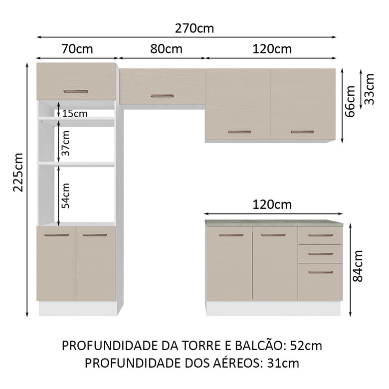 Armário de Cozinha Completa 270cm Branco/Crema Agata Madesa 07