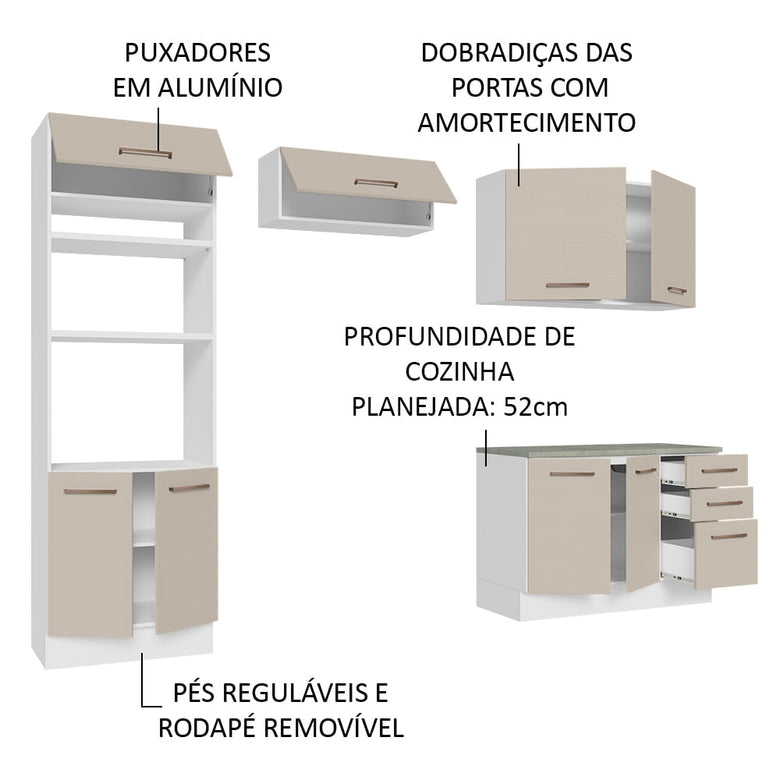Armário de Cozinha Completa 270cm Branco/Crema Agata Madesa 07