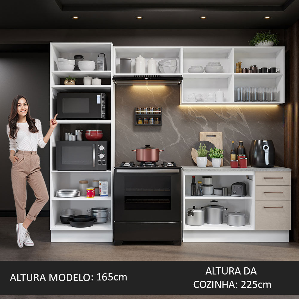 Armário de Cozinha Completa 270cm Branco/Crema Agata Madesa 07
