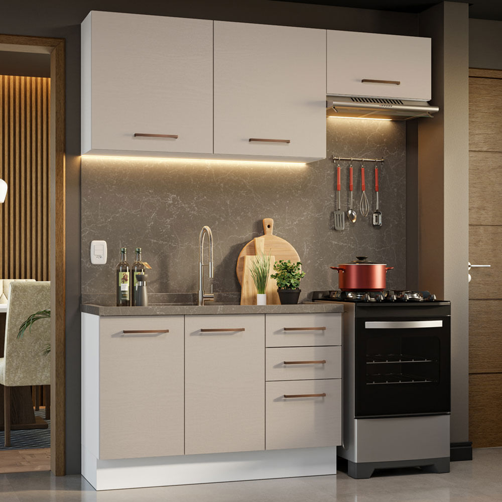 Armário de Cozinha Compacta 180cm Branco/Crema Agata Madesa 09 - Branco/Crema