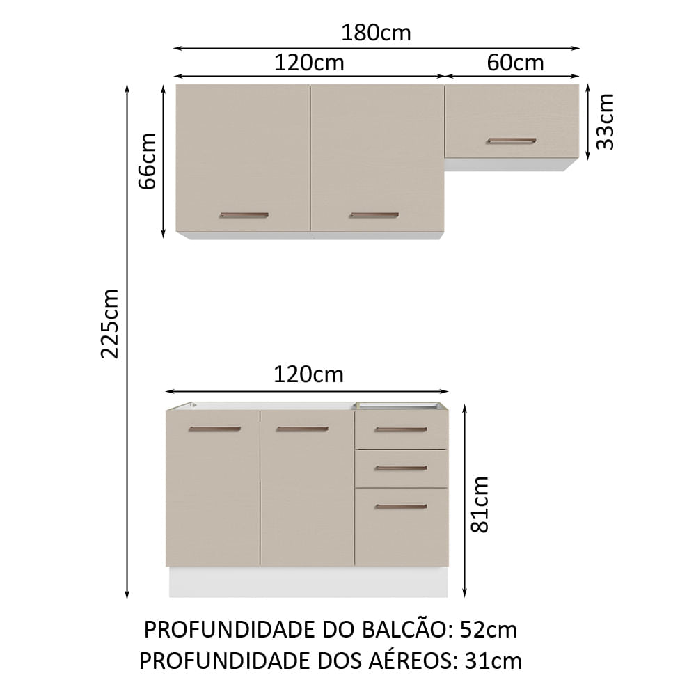 Armário de Cozinha Compacta 180cm Branco/Crema Agata Madesa 09