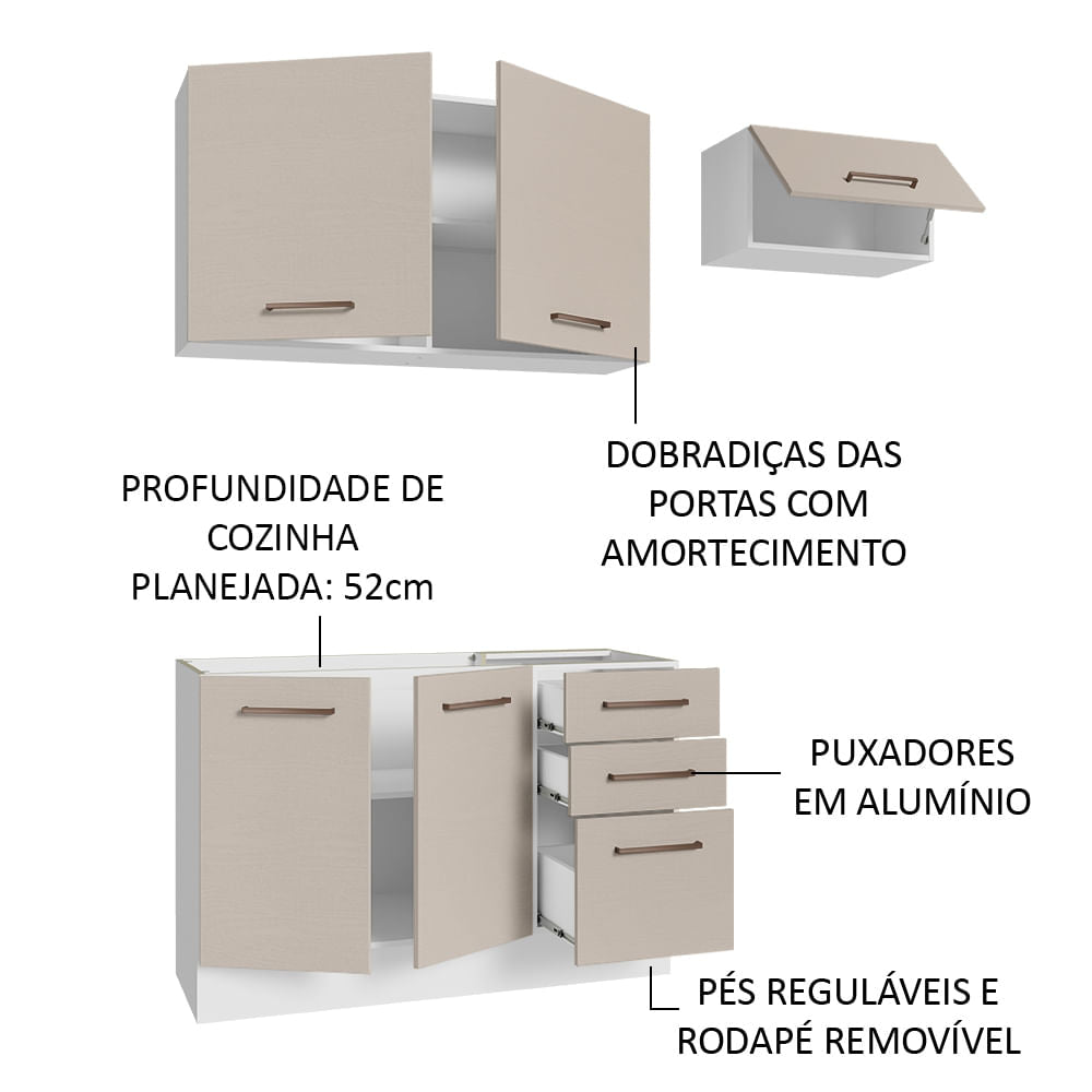 Armário de Cozinha Compacta 180cm Branco/Crema Agata Madesa 09