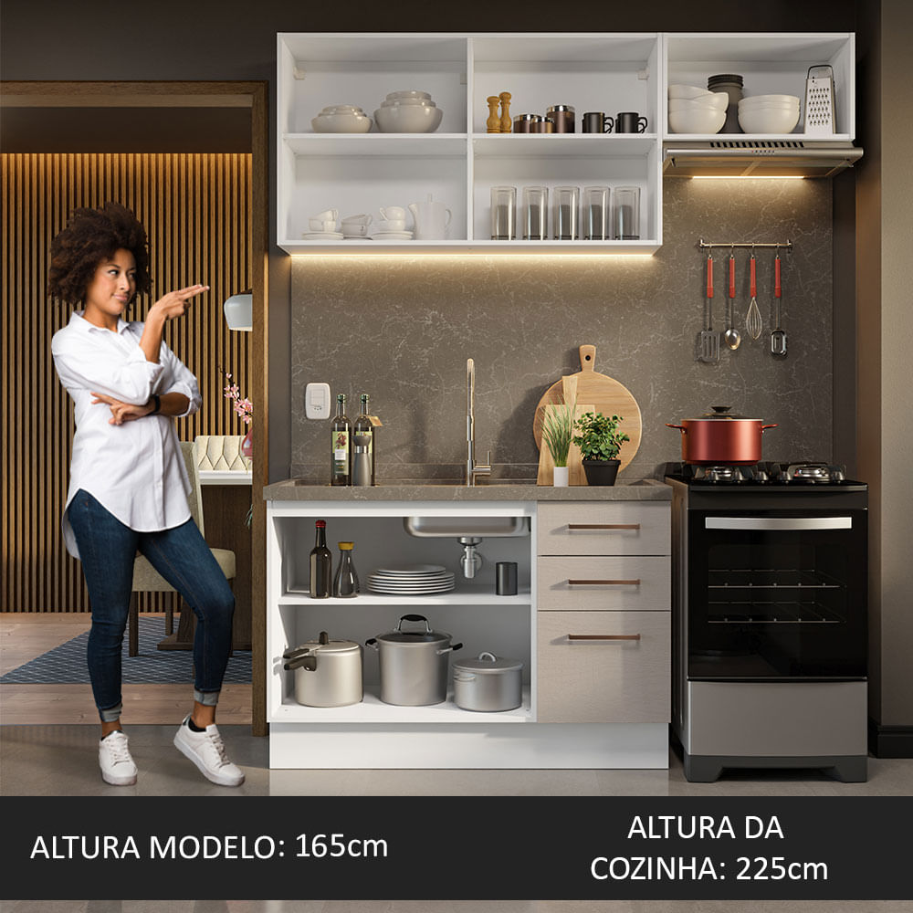 Armário de Cozinha Compacta 180cm Branco/Crema Agata Madesa 09