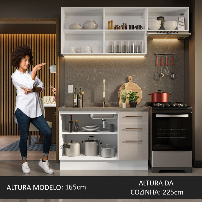 Armário de Cozinha Compacta 180cm Branco/Crema Agata Madesa 09
