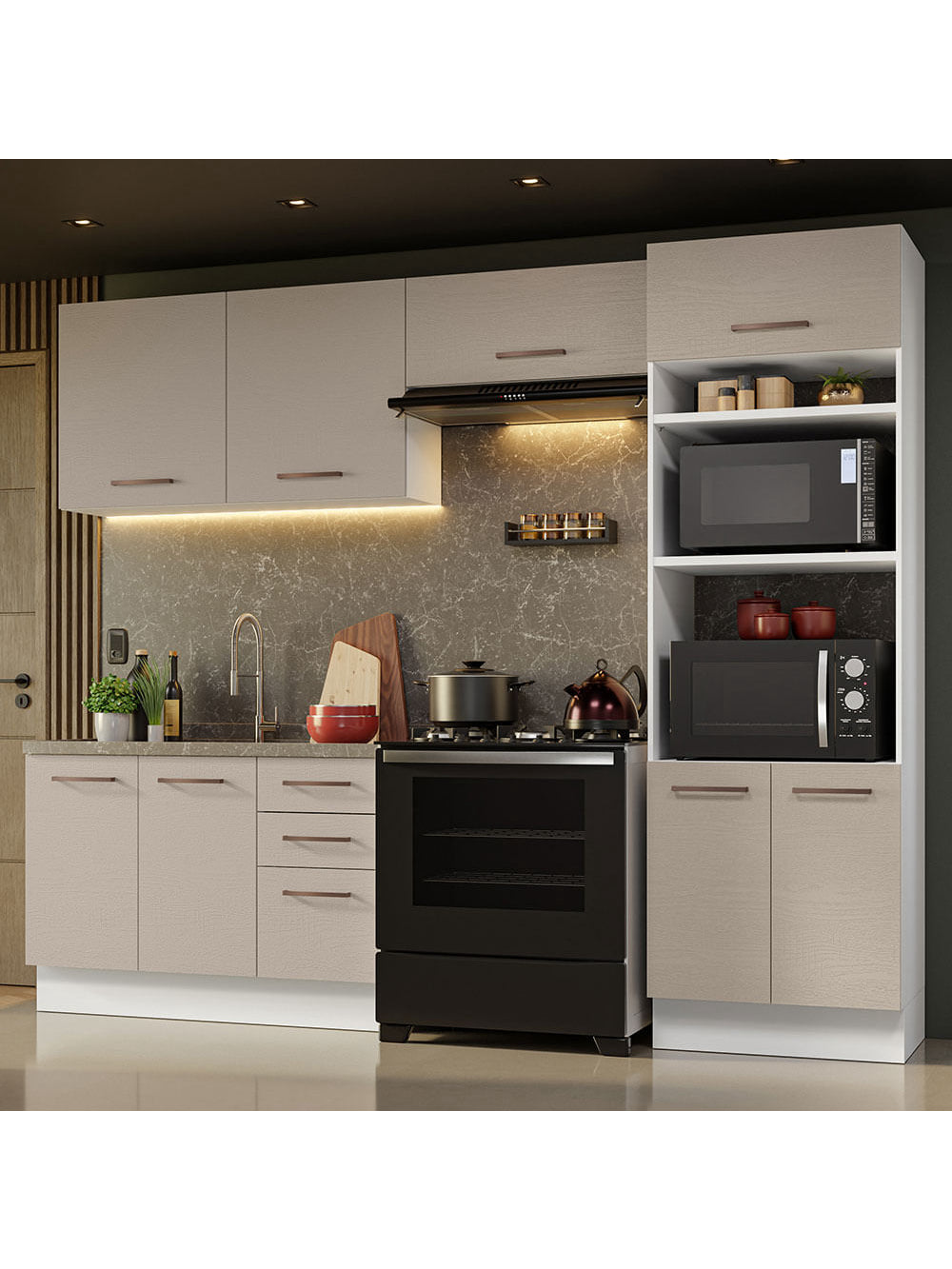 Armário de Cozinha Completa 270cm Branco/Crema Agata Madesa 08 - Branco/Crema