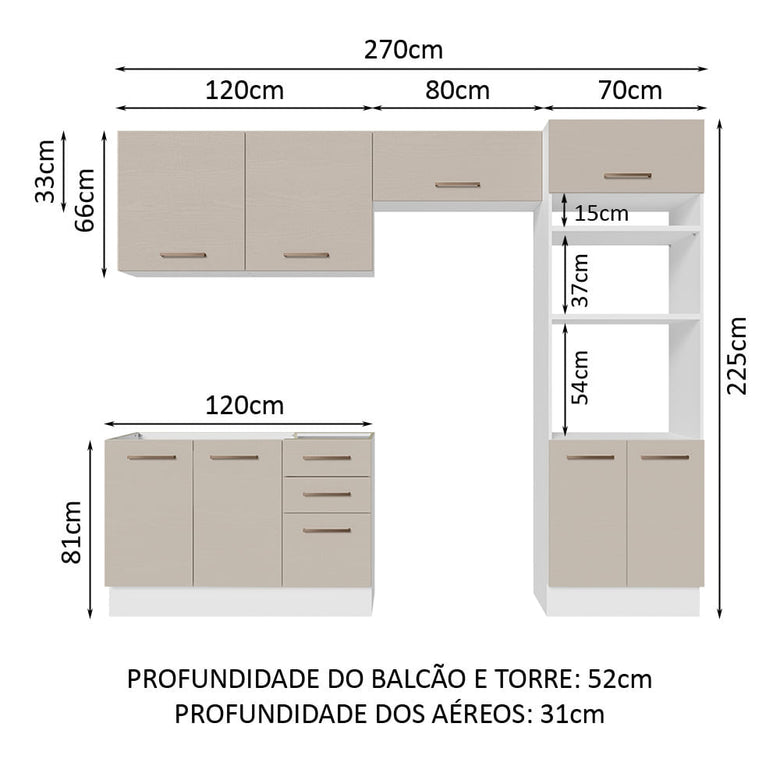 Armário de Cozinha Completa 270cm Branco/Crema Agata Madesa 08
