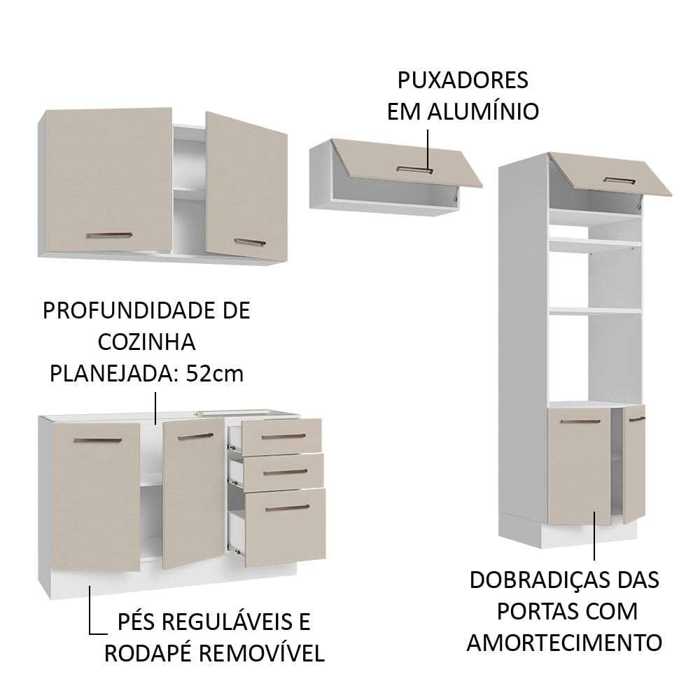 Armário de Cozinha Completa 270cm Branco/Crema Agata Madesa 08