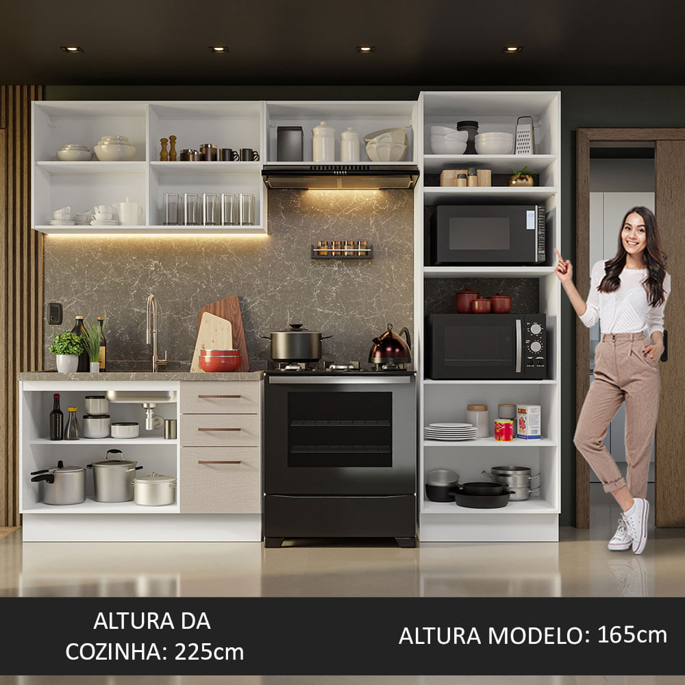 Armário de Cozinha Completa 270cm Branco/Crema Agata Madesa 08