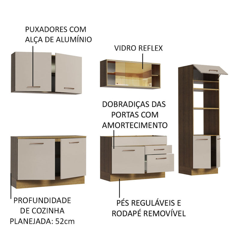 Armário de Cozinha Completa 310 cm Rustic/Crema Agata Madesa 01