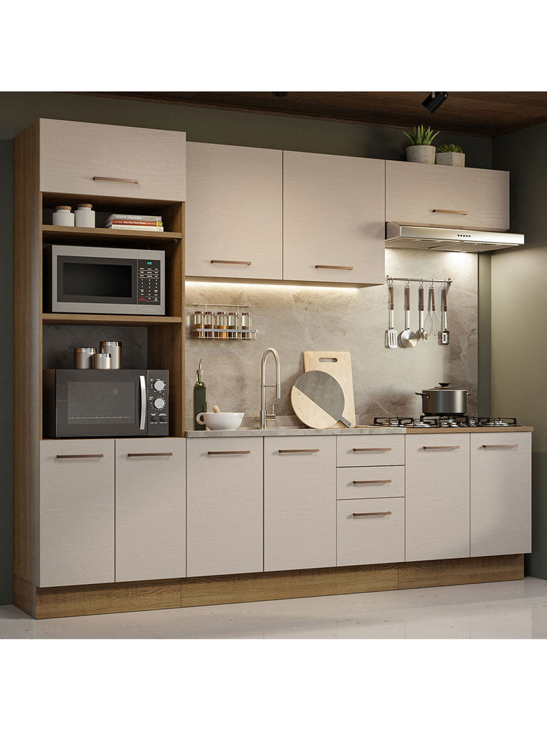 Armário de Cozinha Completa 270cm Rustic/Crema Agata Madesa 01